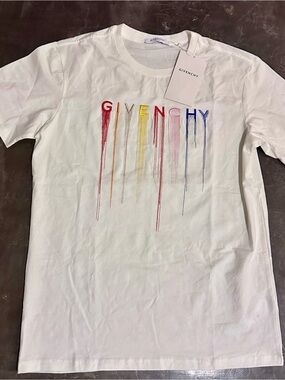 Givenchy White Rainbow-Drip Logo Tee